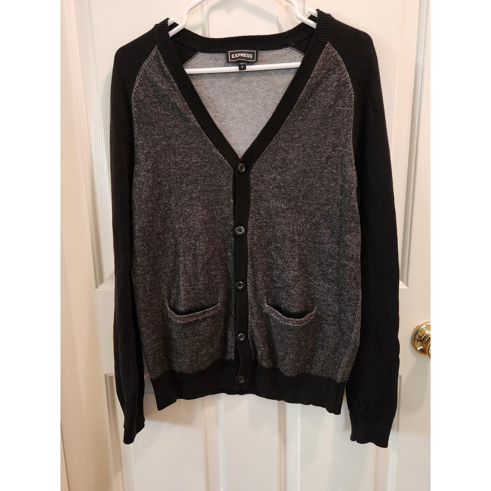 Express Mens Cardigan Small Colors Gray Black Sweater Button Down Long Sleeve